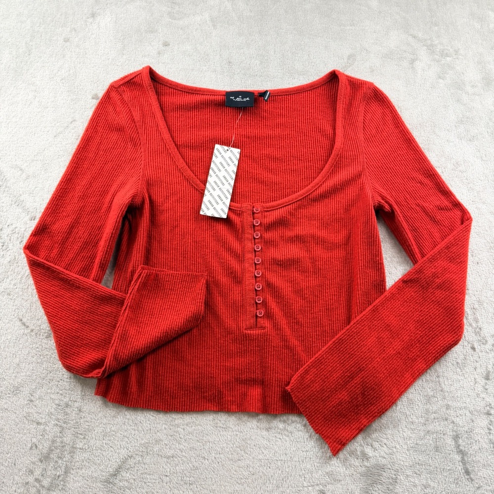 Out From Under Urban Outfitters Women's Small Red Ribbed Henley Long Sleeve Top